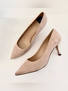 Stuart Weitzman Tippi 70 Pumps Suede Pointed Toe Nude Heels Size 9